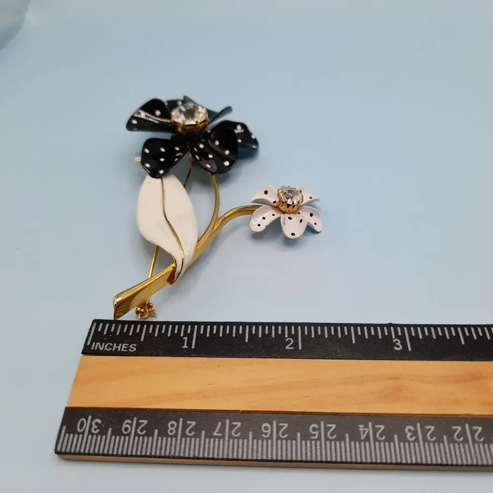 Vintage Avon Black White Dot Large Flower Brooch, 2002